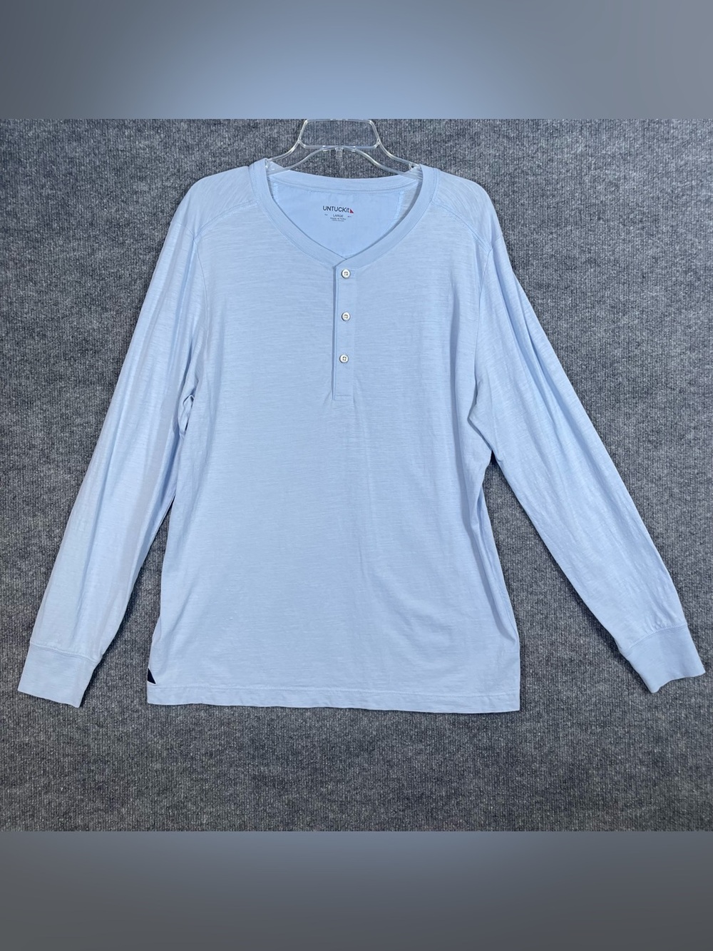 Untuckit Men’s Large Baby Blue 100% Cotton Henley Long Sleeve Preppy Minimalist